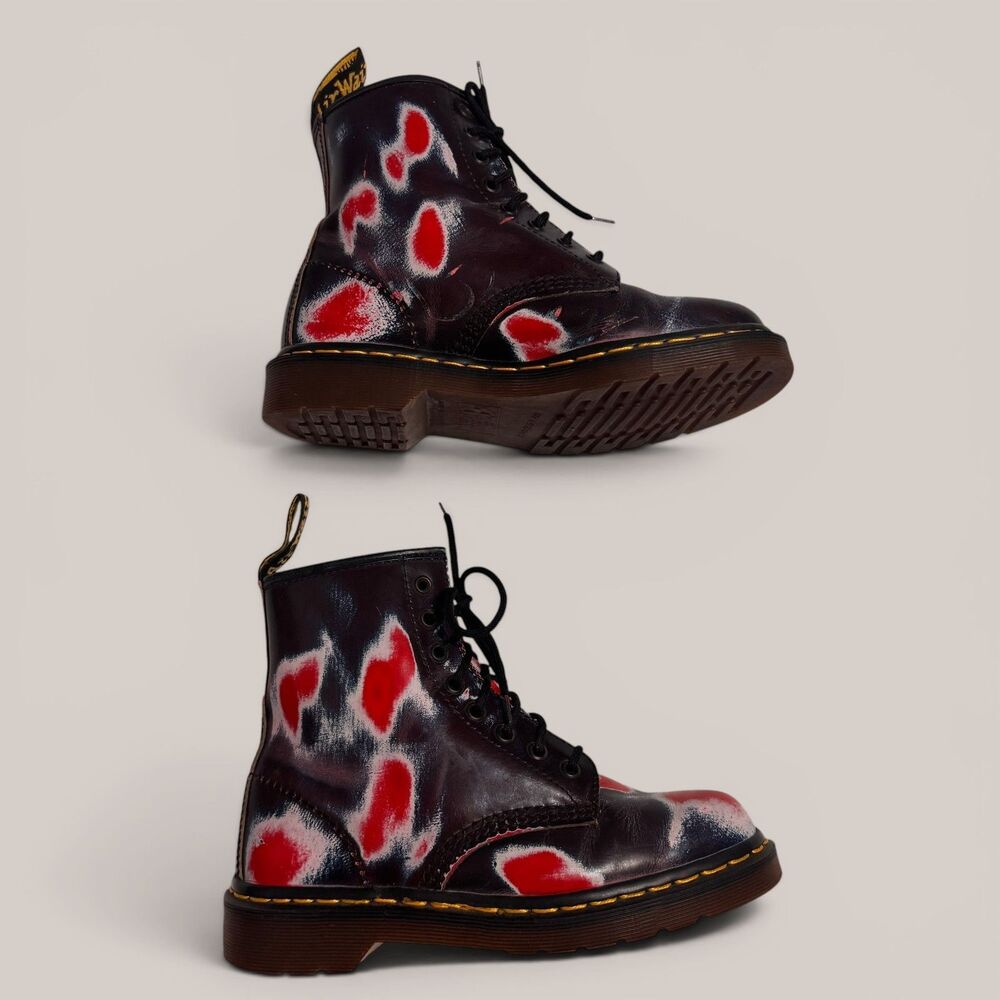 Dr. Martens 1460 8 Eye Boots UK6 US 8 Women Red Blue Rub Off Leather Punk